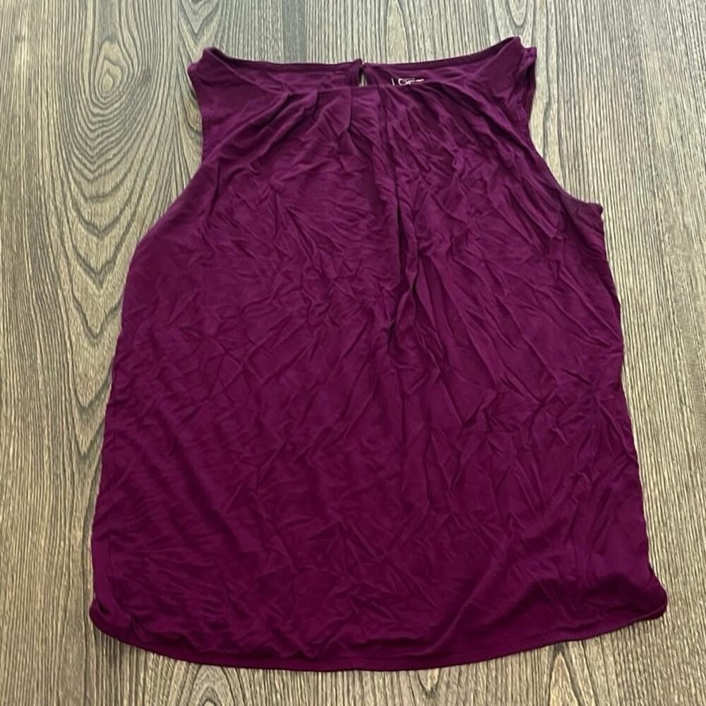 Ann Taylor LOFT Womens Blouse Top Pleated Neck Sleeveless Rayon Purple Size L